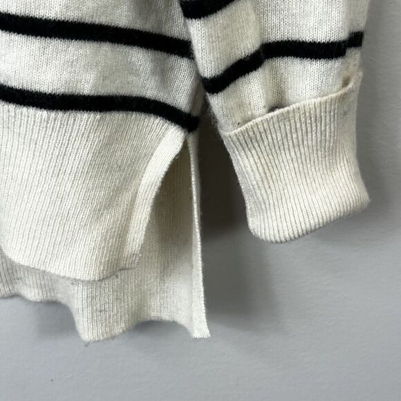 Cynthia Rowley Cream Black Striped 100% 2-Ply Cashmere Crewneck Sweater Size L - Picture 5 of 11